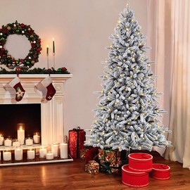 Puleo International 6.5 Foot Pre-Lit Flocked Bennington Fir Artificial Christmas Tree with 350 UL Listed Clear Lights