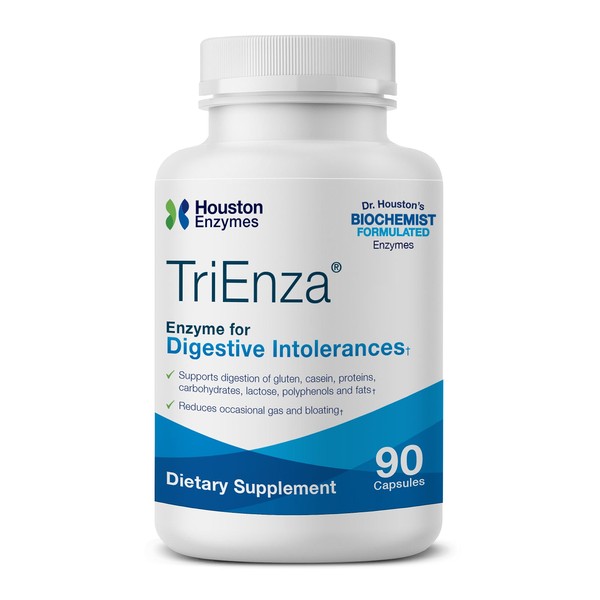 Houston Enzymes TriEnza | Broad-Spectrum Enzymes for Digestive Intolerances | Supports Digestion of Gluten, Casein, Soy, Proteins, Carbohydrates, Sugars, Fats & Phenols (90 Capsules)