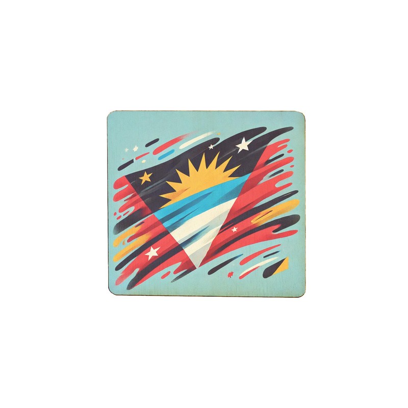 Wooden Fridge Magnet with Colorful Abstract Design Featuring Sun and