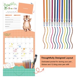 Baby's First Year Calendar with Stickers by Bright Day - 1st Year Tracker - Baby Memory Book for Girls to Document and Cherish Baby First Year Milestones,- Milestone Keepsake for Baby Boy with Pocket