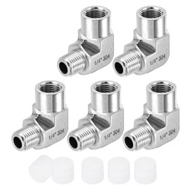 sourcing map 2Pcs G1/4 Inch Male x G1/4 Inch Female 90 Degree Barstock Street Elbow, 304 Stainless Steel Pipe Fitting Adapter with Protective Case for Industrial Manufacturing, Silver