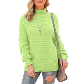 Jouica Women's Turtleneck Oversized Tunic Fall Fashion Outfits Clothes Sweaters 2023 Trendy Casual Long Batwing Sleeve Pullover Knit Sweater Tops,Fen Green,Small
