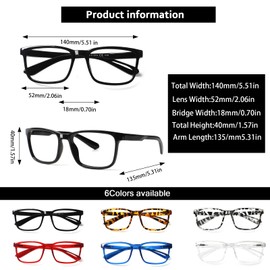 BIENCOOL 6 Pack Reading Glasses Blue Light Blocking Men,Women Fashion Spring Hinge Eyeglasses Glare Computer Readers (Mix Color, 2.0, x)