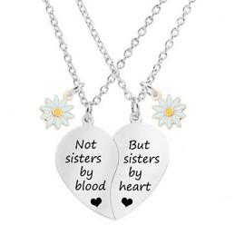 MJartoria BFF Necklace for 2-Split Heart Necklace Not Sisters by Blood Pendant Best Friend Friendship Necklace Set of 2 Valentines Day Gifts for Her(Silver, A-Daisy)