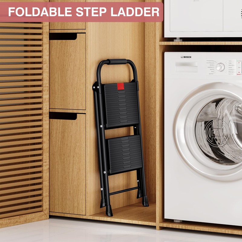 TOOLF 3 Step Ladder, Folding Step Stool with Anti-Slip Wide