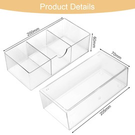 Alaoo Square Qtip Holder Dispenser, Small Drawers Organizer, 3 Compartments Cotton Ball Holder with Acrylic Lid, Drawer Organizer for Earrings, Cotton Swab, Makeup Storage for Bathroom, Bedroom