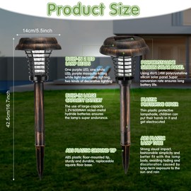 Qualirey 4 Pcs Solar Bug Zapper Waterproof Outdoor Mosquito Zapper Killer and Lighting Repellent Lamp for Indoor Outdoor Use Garden Patio, Purple and White Light(Plastic,Bronze)