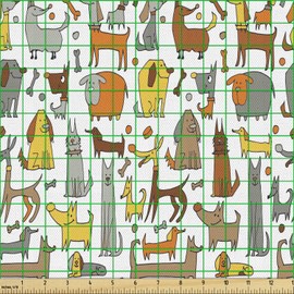 Lunarable Dog Fabric by The Yard, Funny Canine Design with Bulldogs Dachshunds Terriers Sketch Style Pet Composition, Decorative Fabric for Upholstery and Home Accents, 1 Yard, Brown Grey