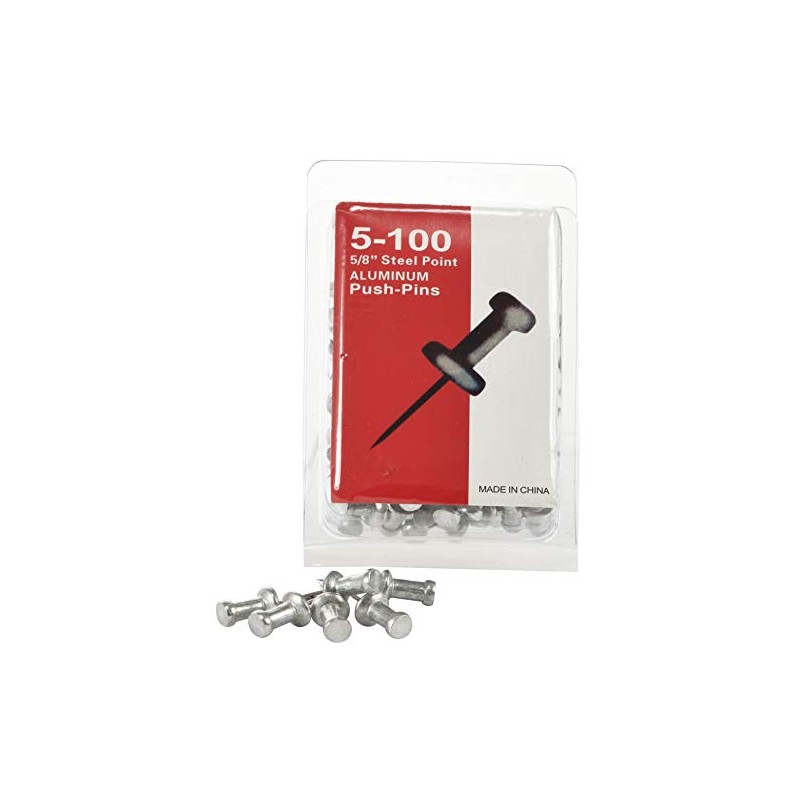 5/8'' Aluminum Head Steel Needle Push Pins box of 100