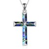 ONEFINITY Religious Cross Pendant Necklace 925 Sterling Silver Abalone Shell