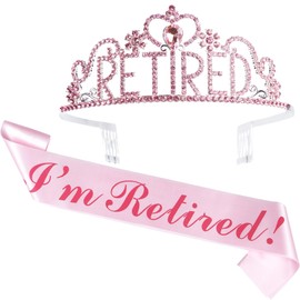 JunyRuny Pink Retirement Party Decorations for Women, I'm Retired Sash & Tiara Set, Costume Headwear, Queen Theme, Great for Retiring Women, Events & Supplies, Gifts, Favors, Teacher Retirement