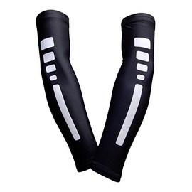 Sports Farm PAIR Compression Elbow Arm Sleeves (ADULT LARGE, BLACK WHITE STRIPE)