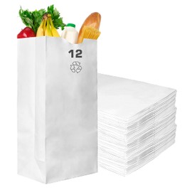 Paper Lunch Bags 12 Lb White Paper Bags 12LB Capacity - Kraft White Paper Bags, Bakery Bags, Candy Bags, Lunch Bags, Grocery Bags, Craft Bags - #12 Large Lunch Paper Bags / Kraft Paper Sacks by EcoQuality (300, #12 - 12LB)