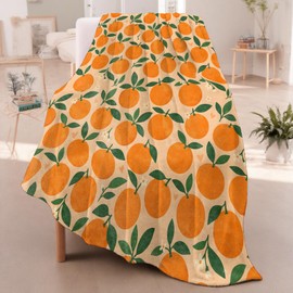 Manta de franela con frutas naranjas para niños y adultos, acogedora manta de franela con temática de jardín cítrico, regalos para camping, recámara, sofá, decoración del hogar, 50 x 60 pulgadas