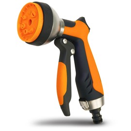 YourCasa Gartenbrause aus Aluminiumgehäuse - Gartenspritze mit 7 Sprühmustern - Brause Spritze mit Gartenschlauch Aufsatz - Handbrause Garten Wasserspritze Düse Reinigungsspritze Multibrause (Orange)