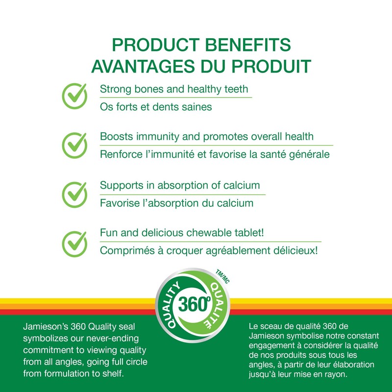 Jamieson Natural Tangy Orange Chewable Vitamin D 1000IU 100 tablets