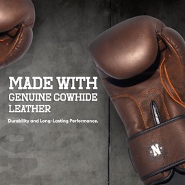 Norris 1966 Genuine Cowhide Leather Boxing Gloves - Vintage Boxing Gloves Men with Gel Padding for Shock Absorption - Boxing Equipment for Training (Brown, 10 oz)
