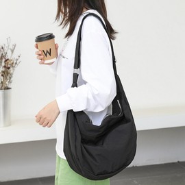 Tuten Women's Shoulder Bag, Lightweight, Crossbody Bag, Nylon, Waterproof, Solid Color, Stylish, Adjustable Shoulder Belt, Soft, Simple, Black