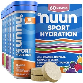 Tabletas de electrolitos Nuun Sport con magnesio, calcio, potasio, cloruro y sodio, sin gluten y veganas, sabores mixtos, paquete de 6 (60 porciones e
