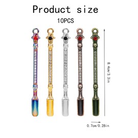 Lqucwepp 10PCS Metal Mini Scoop with Rhinestones,Mini Snuff Spoon,Tiny Skeleton Spoon Keychain,Powder Spice Spoons for Filling Small Bottles, Necklace Making