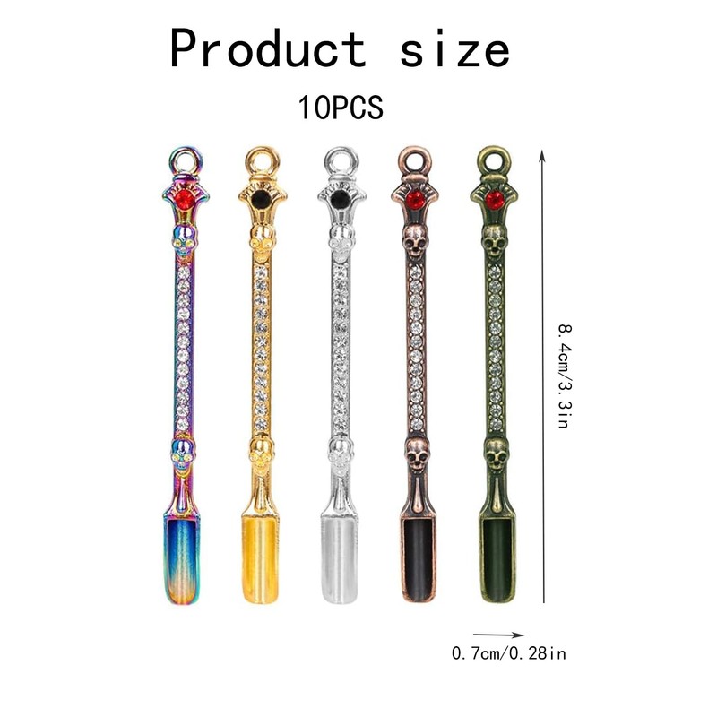 Lqucwepp 10PCS Metal Mini Scoop with Rhinestones,Mini Snuff Spoon,Tiny Skeleton