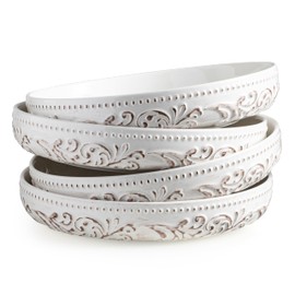 YHOSSEUN 9.75" Large Pasta Bowls, 50 OZ Salad Bowl Ceramic Serving Bowls Set of 4, Wide and Shallow Kitchen Bowl Plates Pasta Plates, Antique Morning Glory