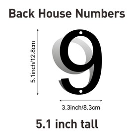 5 Inch Stainless Steel House Numbers, Metal Address Numbers and Letters, Black Door Mailbox Number, House Address Letter and Number for Office Home Farm Outside (Alloy number 9)