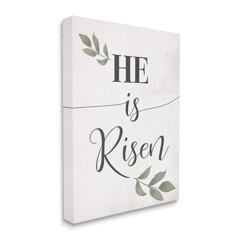 Stupell Industries He is Risen Faith Phrase Green Country Leaves,