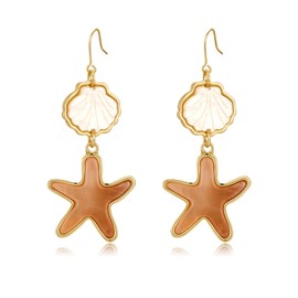 TENTMENTISE Starfish Dangle Earrings for Women Hypoallergenic Boho Seashell Earrings Acrylic Ocean Style Shell Starfish Drop Statement Earrings Trendy Summer Jewelry Beach Accessories Gift for Her