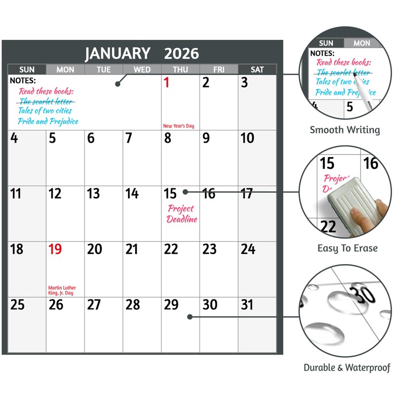 2026 Dry Erase Calendar – Large Yearly Wall calendar 2026,