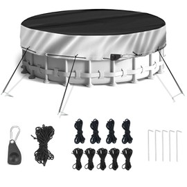 NEVERLAND Winter Pool Cover 18FT Round - Heavy-Duty 420D Oxford Above Ground Swimming Pool Cover, Debris-Proof, Cold-Resistant & UV-Resistant with Upgraded Adjustable Tensioner, Black/Sliver