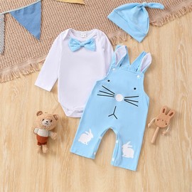 GOLLUNER Newborn Baby Girl Boy Easter Clothes Cute Gentle Romper Top Overall Pant Newborn Infant 2 Pieces Outfit Set(6-12M)