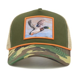 Duck Hunting Hat for Men Women, Military Green Camo Brim Trucker Cap for Waterfowl Hunters, Deer Hunting Gifts for Dad, Grandpa, Husband