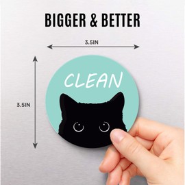 Clean Dirty Dishwasher, Funny Black Cat Dishwasher Magnet Clean Dirty Sign, Double Sided Kitchen Reversible Dish Washer Magnet Sign..
