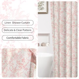 Ksriylm Shower Curtain Made of Dense Flowers Made of Polyester Linen, Beautiful Flower Style Decorating Curtain Shower Curtains, 180 x 180 cm, Chic Fabric Cloth Flower Leaves Shower Curtain with 12