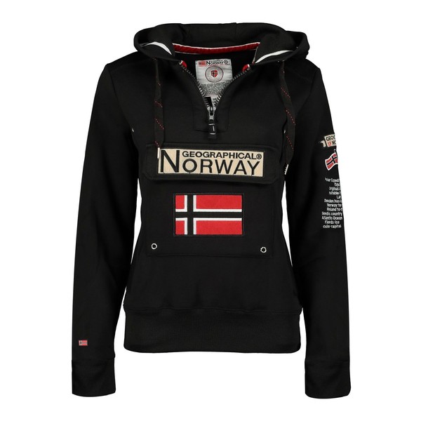 Geographical Norway GYMCLASS Men's Kangaroo Pocket Hoodie Sweatshirt with Brand Logo and Long Sleeve, black