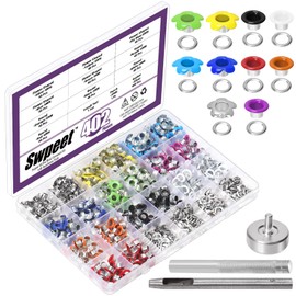 Swpeet 403Pcs 10 Colors 3/16 Inch Metal Flowers & Round Grommets Eyelet with Installation Tools Assortment Kit, Multi-Color Metal Eyelets and Grommet Kits for Gunsmithing Tools Leather Crafts Jewelry
