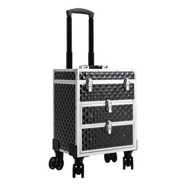 MUSESPANI 3 Tiers Professional Rolling Makeup Case with Sliding 2 large Drawers,Makeup Case with 360° Rotatable Wheels,Hairdressers Cosmetic Organizer for Store Cosmetics and Makeup Tools（Black）