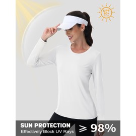MAGCOMSEN Long Sleeve Shirts for Women UPF 80+ UV Protection Rash Guard Top Quick Dry Sports Running Shirts White XL