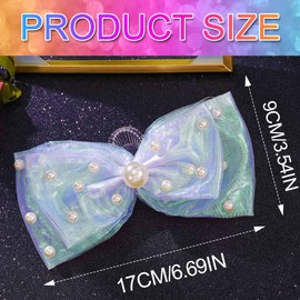 CAKURE Led Bow Hair Clip Pearl Tulle Hair Bow Barrettes Bowknot Hair Accessories for Women and Girls (a-light pink)