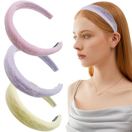 Jaczora 3PCS Headbands for Women, Lace Wide Hairband Elastic Non Slip Boho Hairbands Solid Colors Hair Cute Fashion Accessories