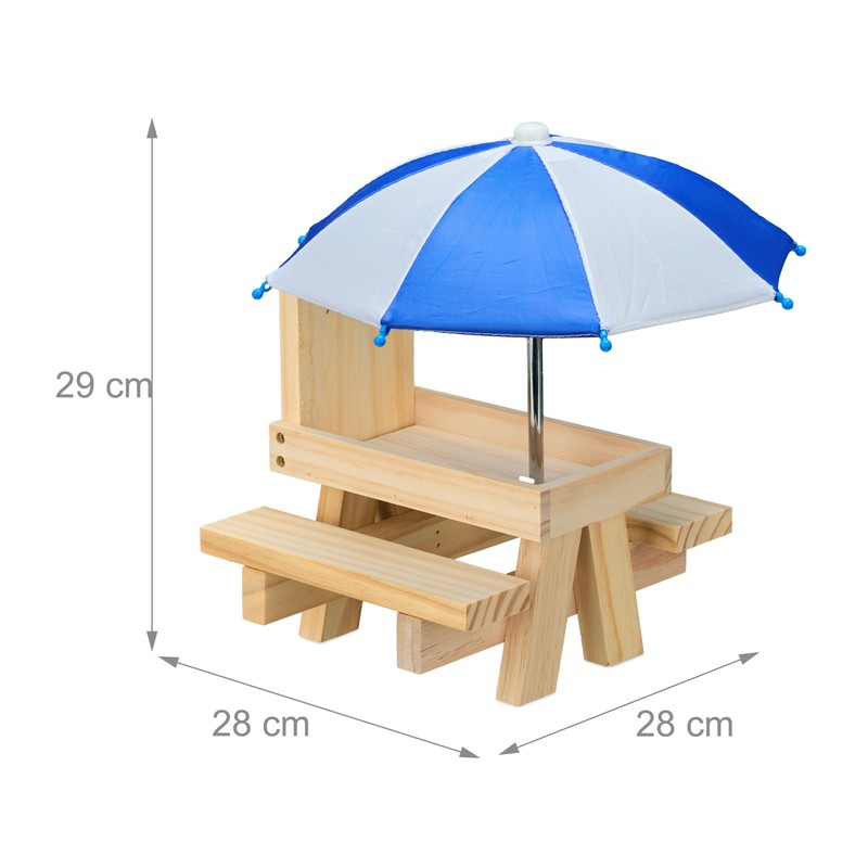 Relaxdays Wooden Squirrel Table, Squirrel Bench with 2 Umbrellas, Squirrel