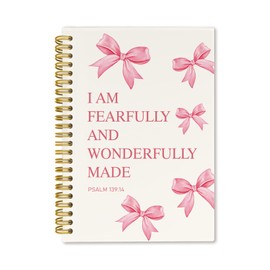 ICEWHITEY Christian Bible Journaling Notebooks,Coquette Pink Bow Spiral Notebook,Cute Preppy Study Notebook Journal for Teen Girls,Prayer Journal for Women,5.5X8.3 Inch (Psalm 139:14 pink)