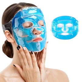 SEVEN MINE Mascarilla de Gel Frío y Calor para Ojos y Cara (1 Pza Azul) | Reutilizable, Suave y Ajustable | Alivio para Migrañas, Ojos Hinchados, Estrés y Dolor | Spa Facial en Casa (Azul)