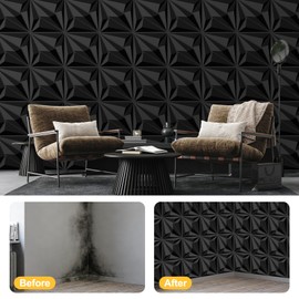 33-Pack 3D Wall Panels Black for Interior Wall Decor, Waterproof PVC Diamond Texture Accent Wall Panels for Gaming Room Living Room Bedroom Office, 12"x12" Matte Black Geometric Wall Tiles