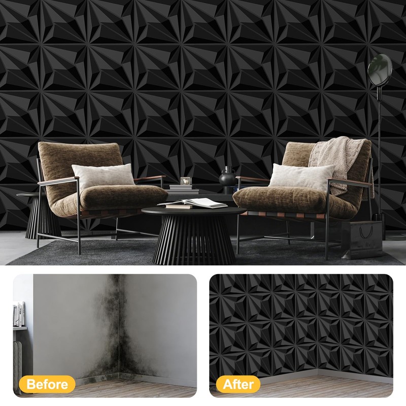 33-Pack 3D Wall Panels Black for Interior Wall Decor, Waterproof