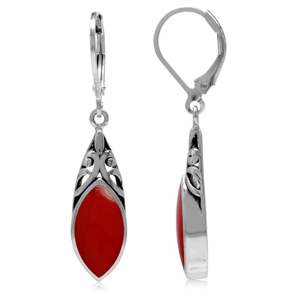 Silvershake 14x7mm Created Marquise Shape Red Coral 925 Sterling Silver