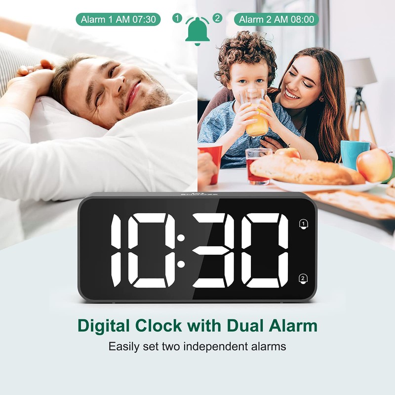 HERMIC Alarm Clock Bedside Mains Powered Large Digital Led Display,
