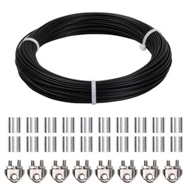 50 m Steel Cable 3 mm, Stainless Steel Rope Wire Rope PVC Coated with 8 Wire Rope Clamps, 20 Aluminium Sleeves, 167 kg Load Capacity Wire Cable 7 x 7, Hanging Wire Stainless Steel Wire Rope Washing