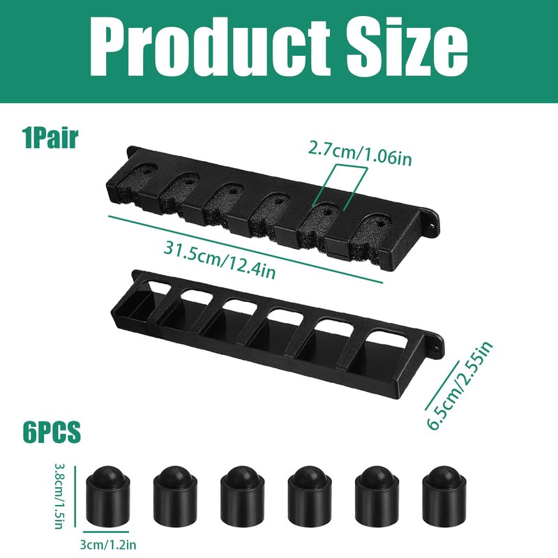 ZKFSIE 6-Slot Pool Cue Holder Wall Mount, Vertical Billiard Cue
